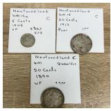Newfoundland coins 1890, 1912, 1945