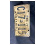 March 1977 Ontario license plate