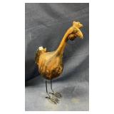 Wooden carved / metal chicken decor