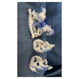 Blue and white ceramic figurines
