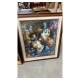 Signed framed clown painting