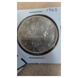 1962 Canadian silver dollar coin