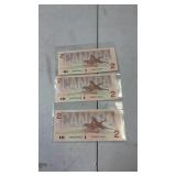 3 consecutive Canada 1986 $2 bills