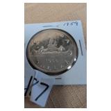 1959 Canadian silver dollar coin