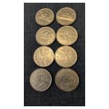 8 Canadian Nickles 1928 and 1938.