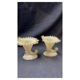 Fenton milk glass cornucopia vases