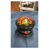 Red floral wooden trinket dish