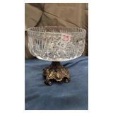 Ornate Brass Footed Pedestal Pinwheel Crystal