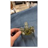 Small olive green art glass basket