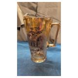 Jeanette Glass Blue Willow Iridescent Pitcher: