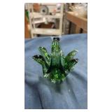 Small green art glass  basket