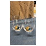 Peacock stemless wineglasses