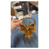Vintage Amber art glass basket