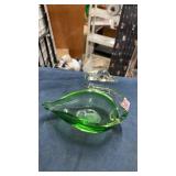 Green art glass bird