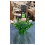 Green art glass basket