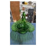 Green glass ruffled edge basket