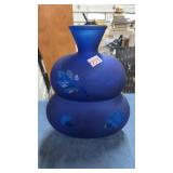 Frosted blue glass bubble vase