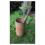 Garden stakes and barrel