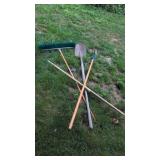 Shovel rake hoe broom