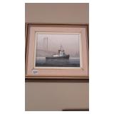 Original Oil Painting Tug boat under the