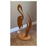 Wooden heron sculpture
