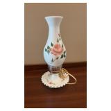 Hand painted milk glass oil lamp
