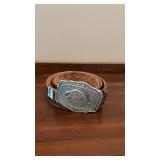 Leather belt with eagle belt buckle