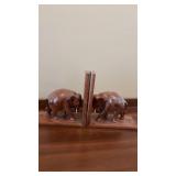 Wooden carved elephant book ends