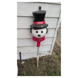 Vintage snowman blow mold head on hockey stick
