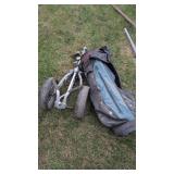 Golf cart, golf bag, golf clubs