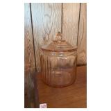 Pink depression glass biscuit jar