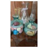 Blue candy dishes with soap