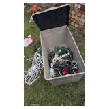Bin of Christmas lights and cords