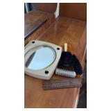 Vanity mirror, brushes and more