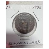 1876 Newfoundland large one-cent coin