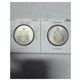 Lot of 2 Canada 1964 Silver 50 Cents - Queen