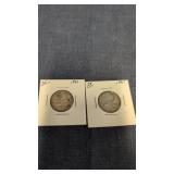 2-1961 Canadian 25 cent coins