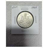 1964 Queen Elizabeth II Canadian Silver 50-Cent