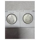 1964 Canada Silver 50 Cents Half Dollars 80%