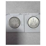 1964 Canada Silver 50 Cents Half Dollars 80%