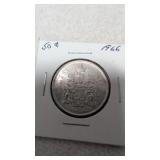 1966 Canadian 50-cent silver coin 80%