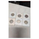 6 1973 Canadian 25 cent coins