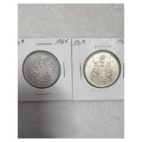 1964 Canada Silver 50 Cents Half Dollars 80%