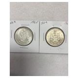 Lot of (2) 1964 Canada 80% Silver 50-Cent Coins