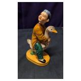 Japanese Hand Painted Figurine of a Boy Riding on