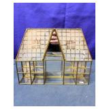 Vintage Brass Glass Terrarium House Shaped