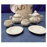 Vintage Miniature Porcelain Tea Set Cream Gold