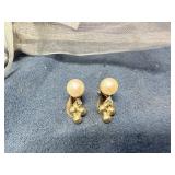 Vintage Faux Pearl & Matte Gold Clip Earrings