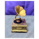 Vtg  Brass Gramophone Music Box & Table lighter