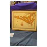 Framed map of Manitoulin Island with orange
